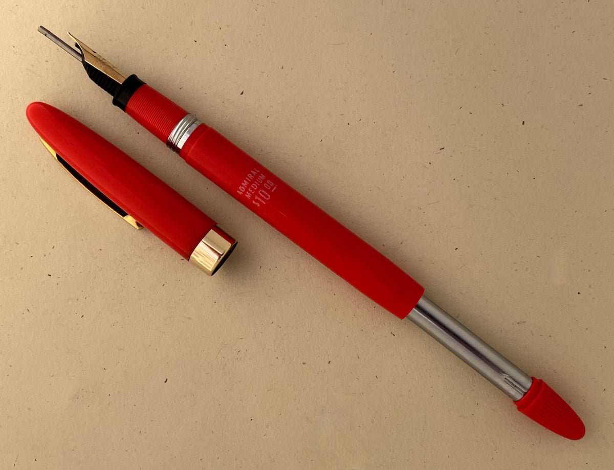 1950s NOS Sheaffer Snorkel Admiral Fountain Pen - VERMILION with Chalk Marks