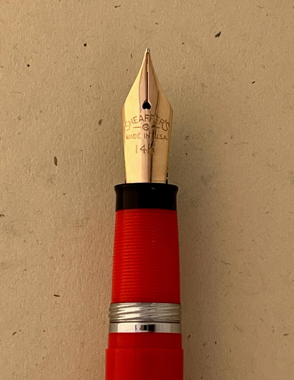 1950s NOS Sheaffer Snorkel Admiral Fountain Pen - VERMILION with Chalk Marks