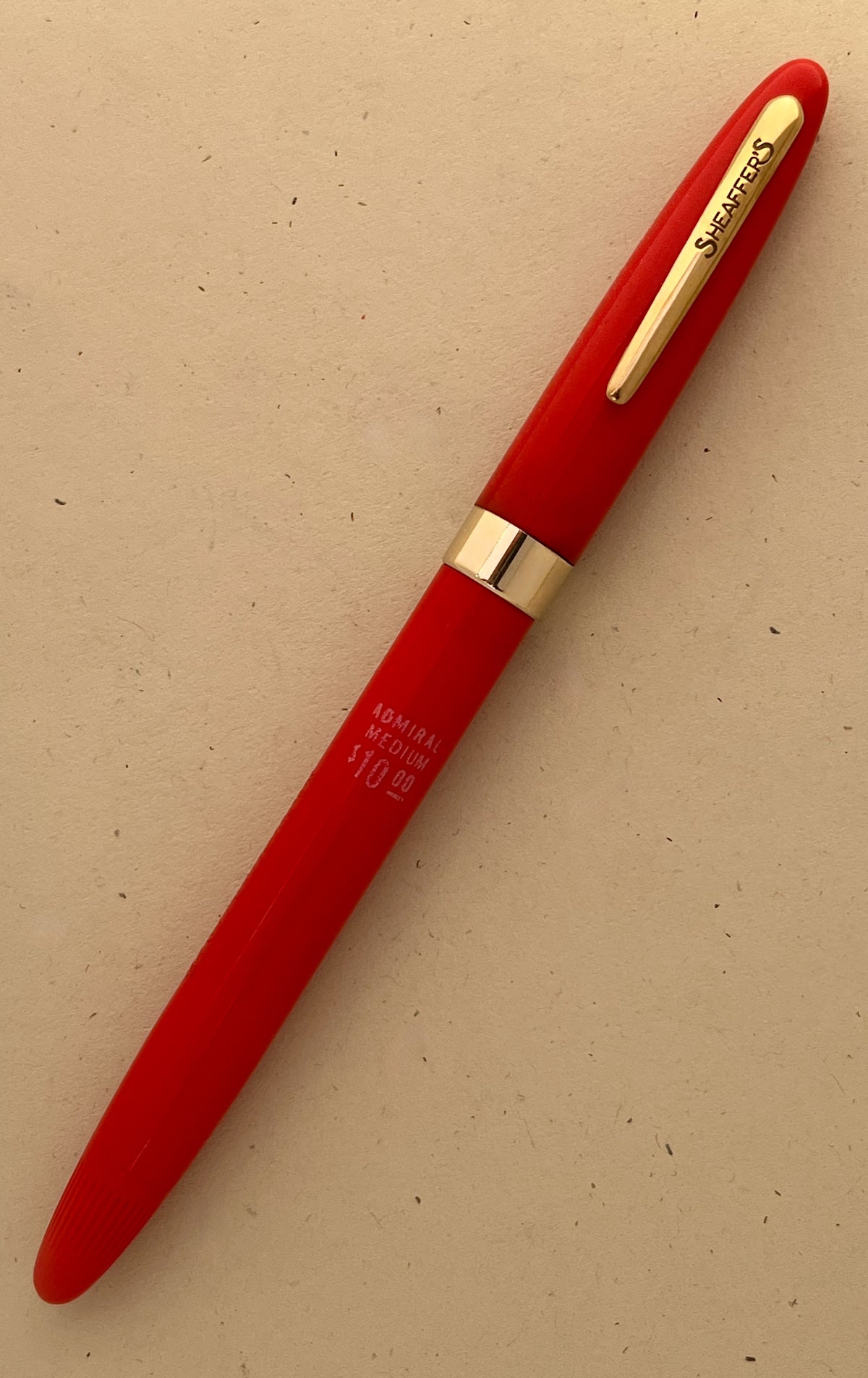 1950s NOS Sheaffer Snorkel Admiral Fountain Pen - VERMILION with Chalk Marks