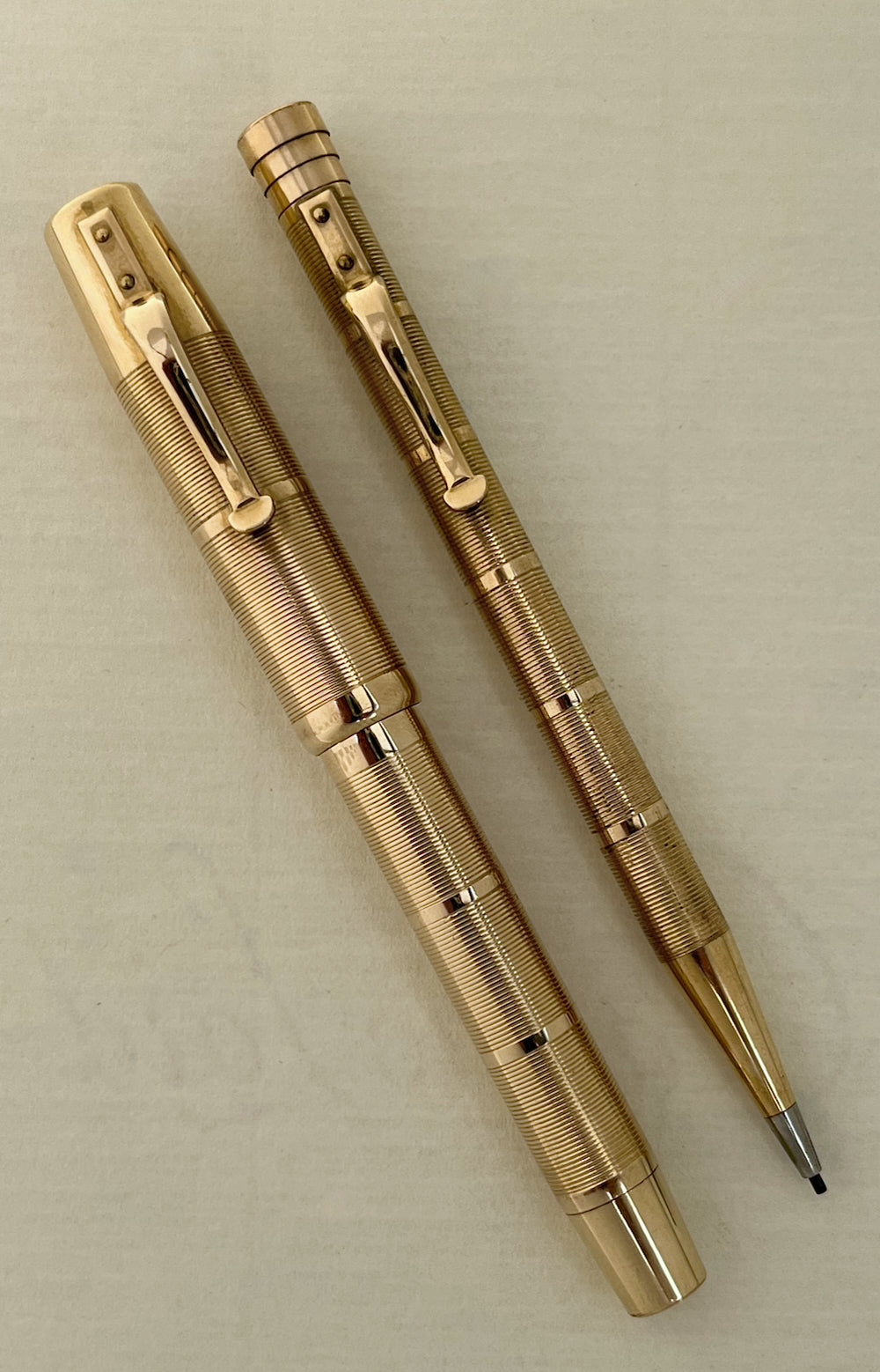 1930s Gold-Filled Overlay Fountain Pen and Mechanical Pencil Set in Box - SUPERFLEX