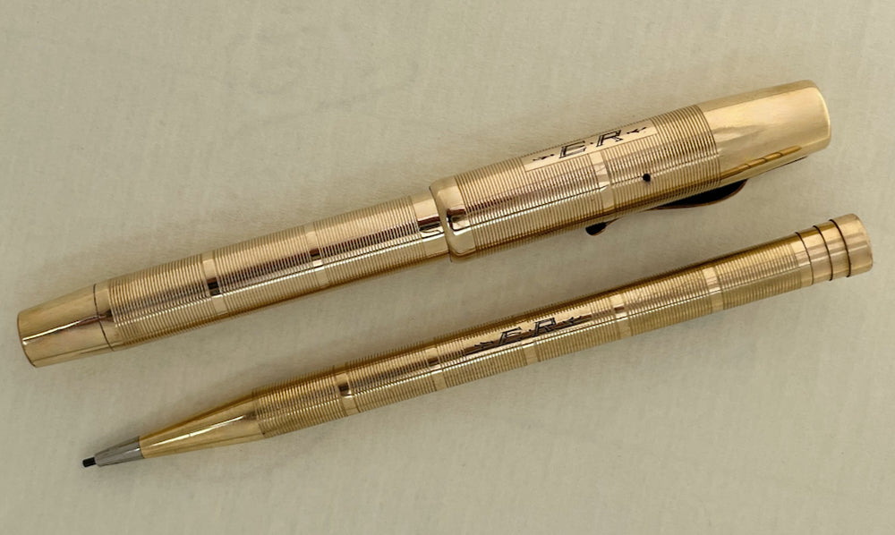 1930s Gold-Filled Overlay Fountain Pen and Mechanical Pencil Set in Box - SUPERFLEX