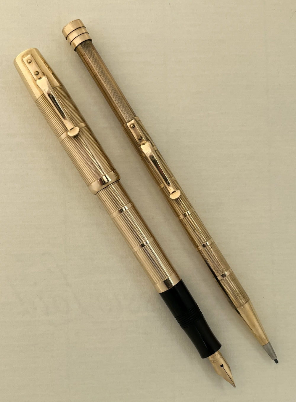 1930s Gold-Filled Overlay Fountain Pen and Mechanical Pencil Set in Box - SUPERFLEX