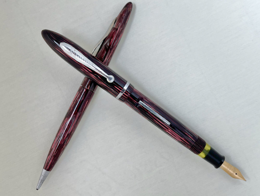 1936-8 Sheaffer Balance Junior Fountain Pen Pencil Set - ROSE GLOW - SEMIFLEX