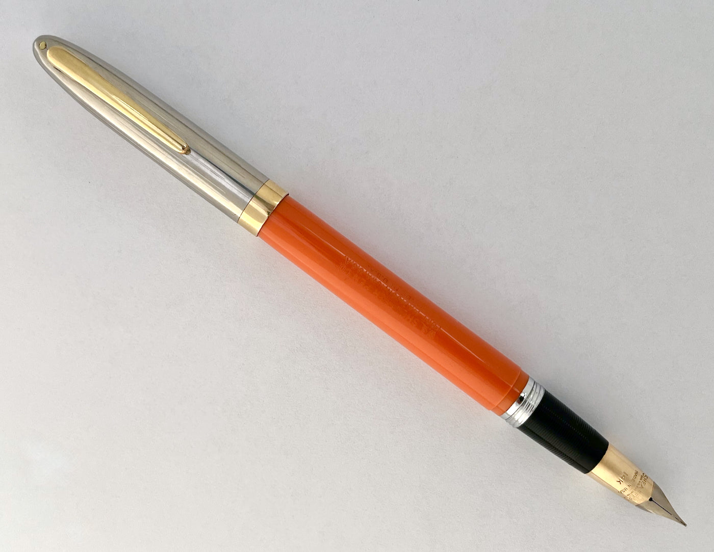 1950s Sheaffer Snorkel Sentinel Fountain Pen - MANDARIN ORANGE