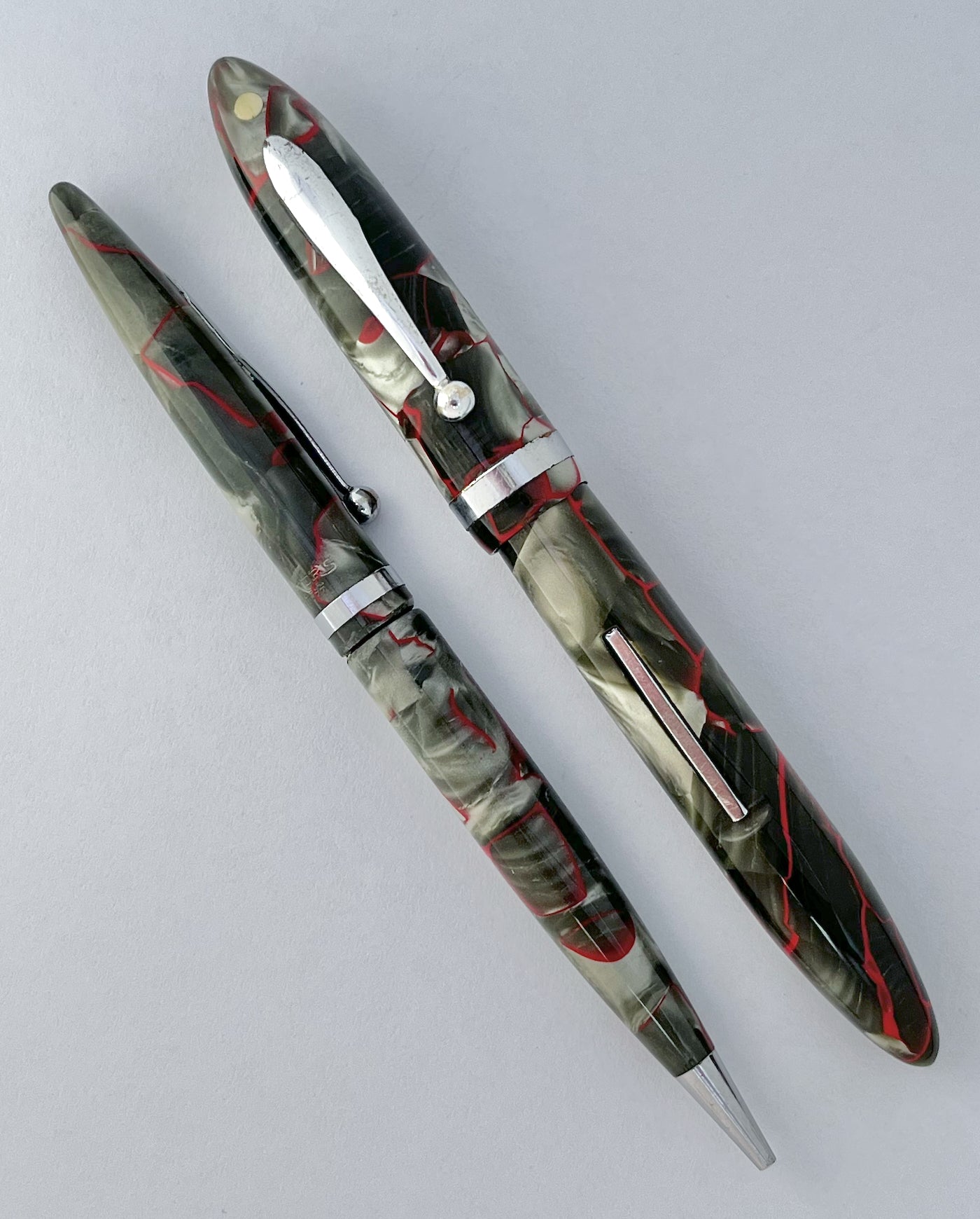 1930s Sheffer Stubby Lifetime Balance Fountain Pen & Mechanical Pencil Set - REVERSE TRIM