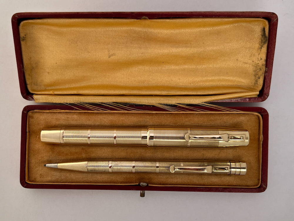 1930s Gold-Filled Overlay Fountain Pen and Mechanical Pencil Set in Box - SUPERFLEX
