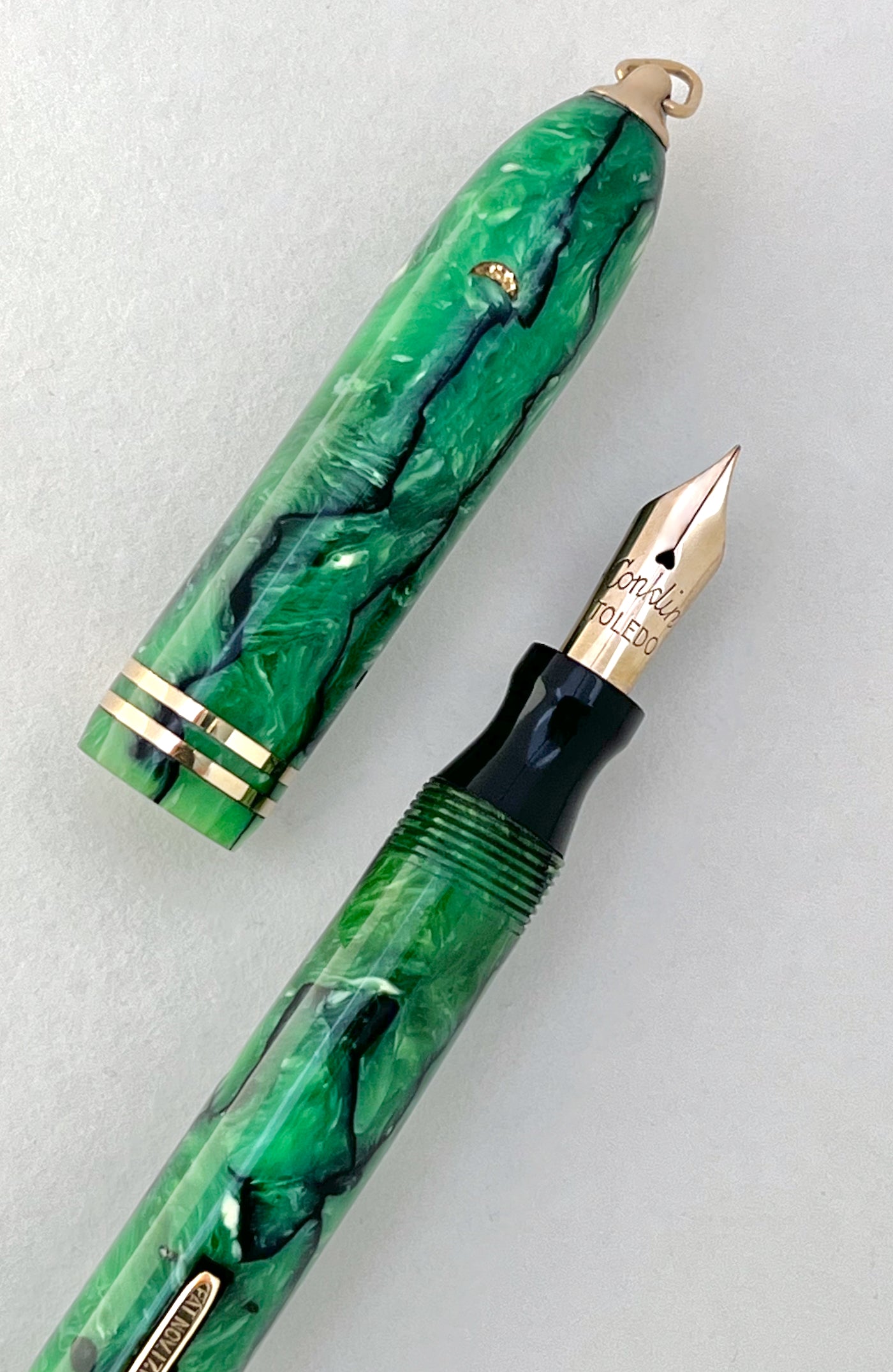 Conklin, Endura Symetrik, Jade, fountain pen, veins, vintage, restored, 14k, flex superflex, wet noodle