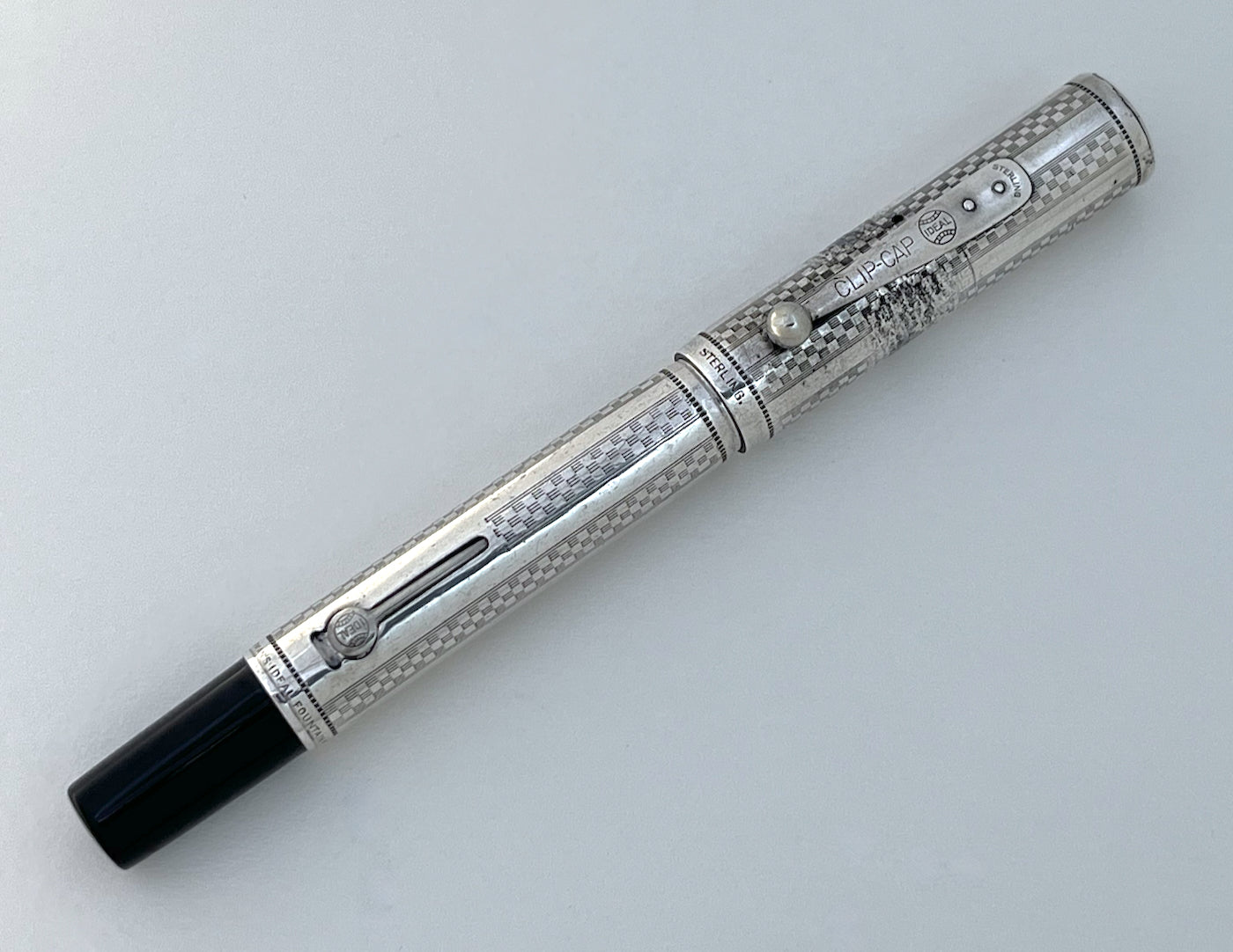c.1915 Waterman Oversized 415 PSF Sterling SIlver Overlay Fountain Pen - Gothic Pattern