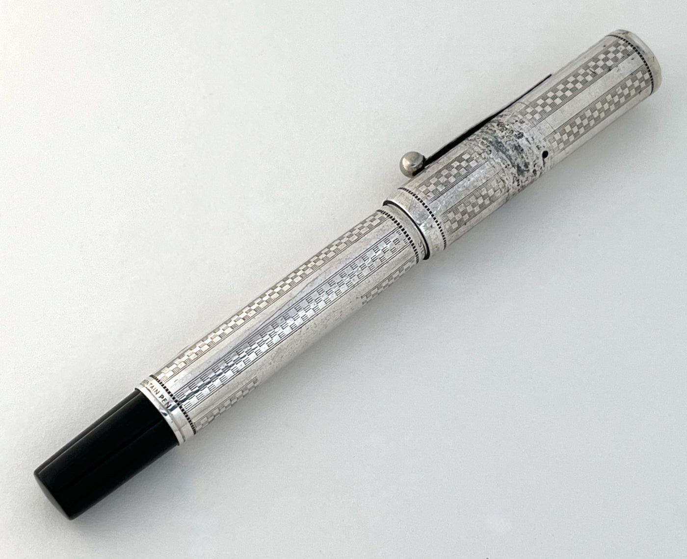 c.1915 Waterman Oversized 415 PSF Sterling SIlver Overlay Fountain Pen - Gothic Pattern