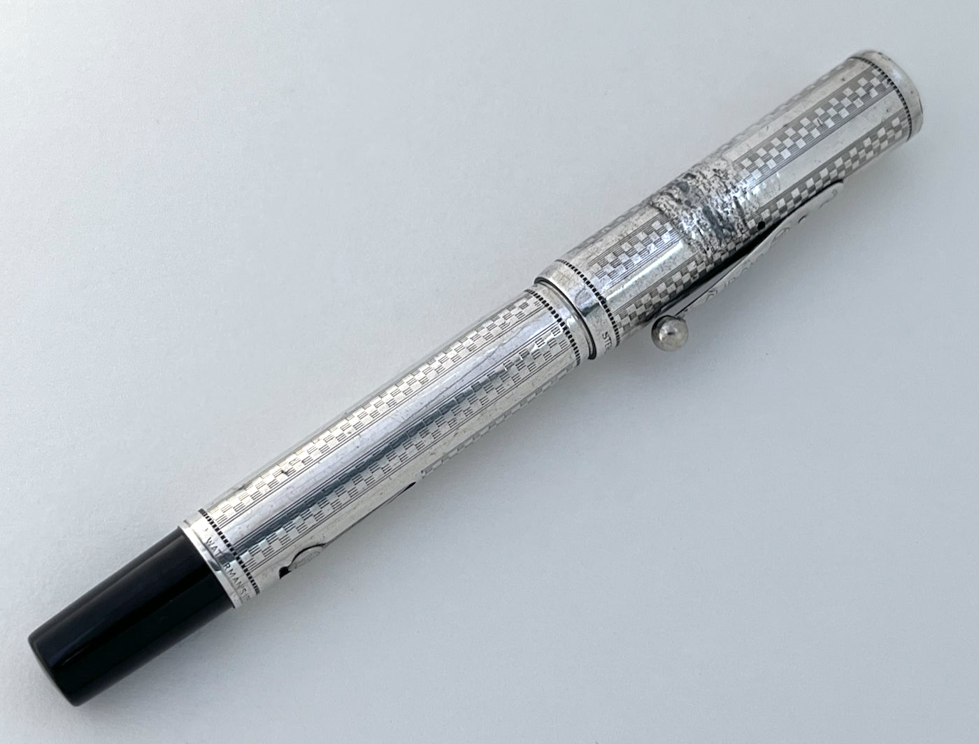 c.1915 Waterman Oversized 415 PSF Sterling SIlver Overlay Fountain Pen - Gothic Pattern