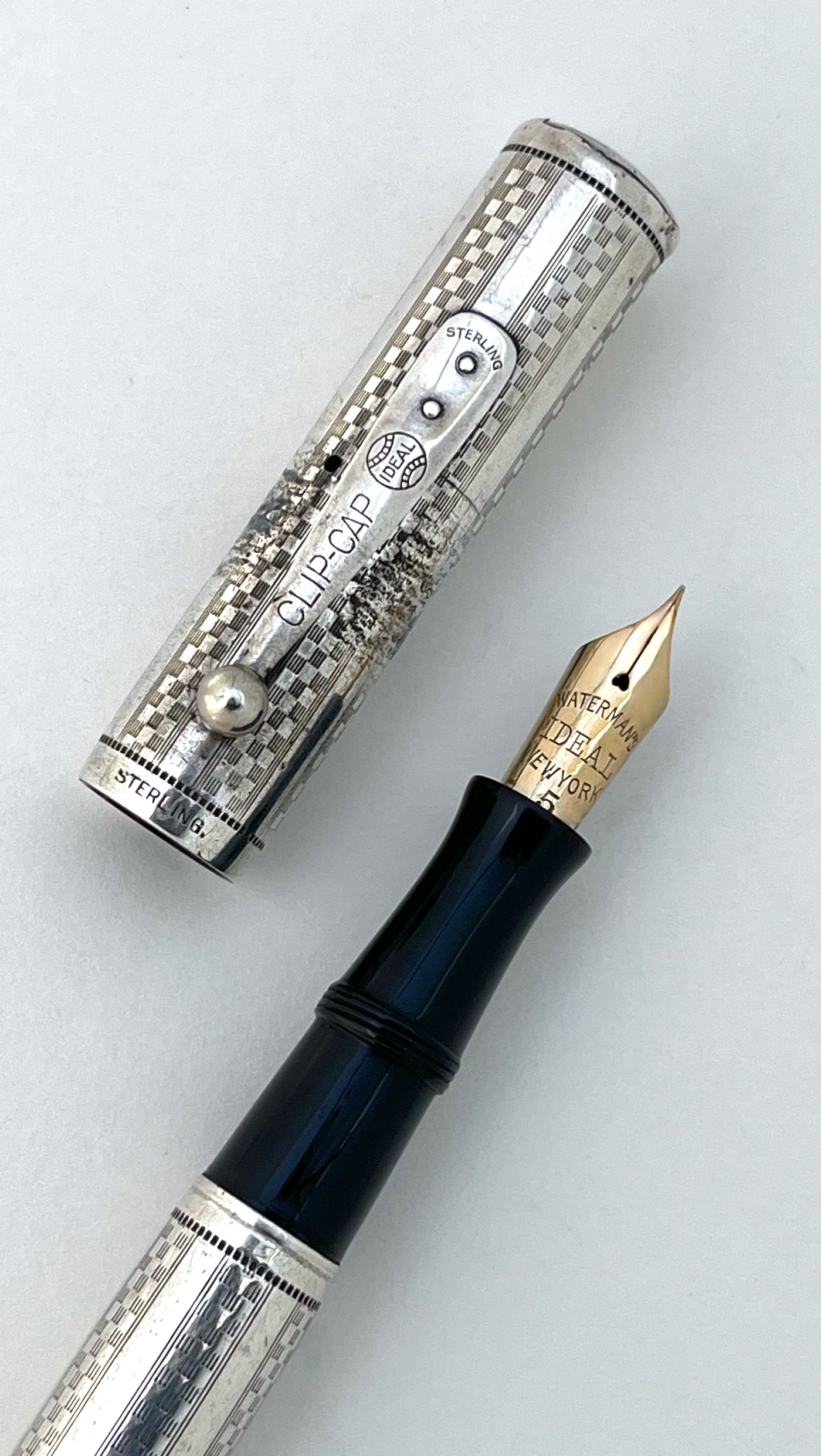Waterman, Fountain Pen, vintage, 415 PSF, 455, overlay, oversized, gothic, sterling, Sterling SIlver, flex, superflex, wet noodle, restored