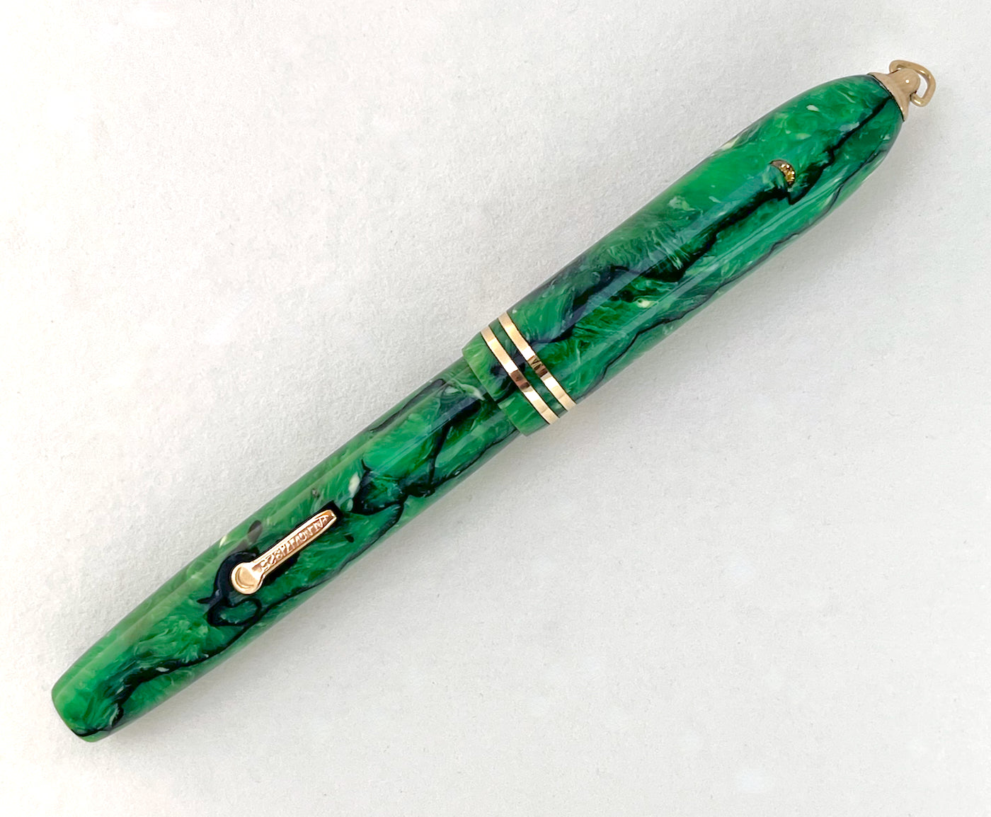 1930s Conklin Endura Symetrik Jade Black Veins Ring Top - NEEDLEPOINT FLEX