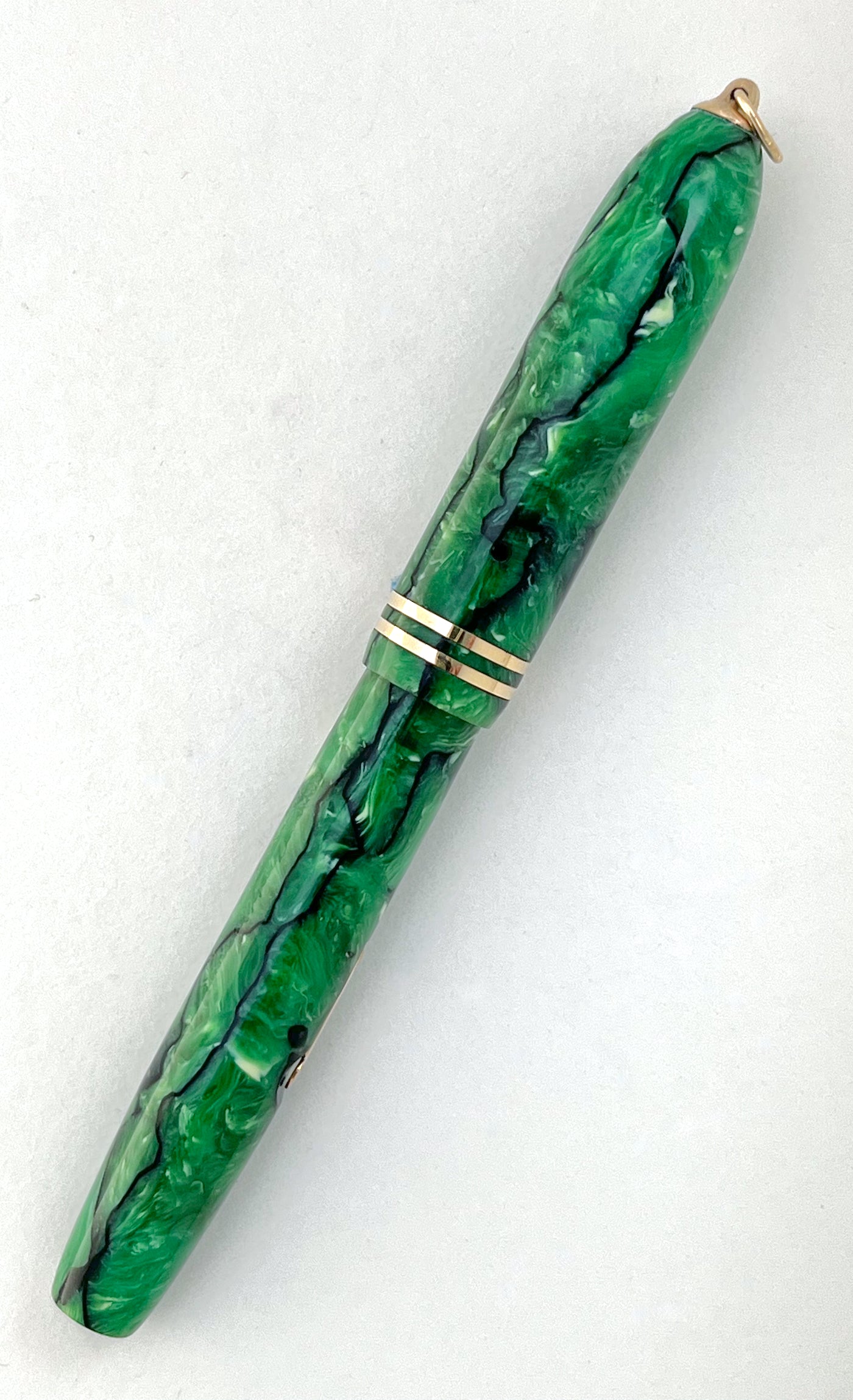 1930s Conklin Endura Symetrik Jade Black Veins Ring Top - NEEDLEPOINT FLEX