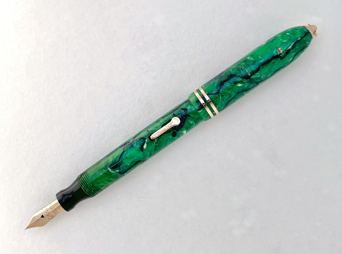 1930s Conklin Endura Symetrik Jade Black Veins Ring Top - NEEDLEPOINT FLEX