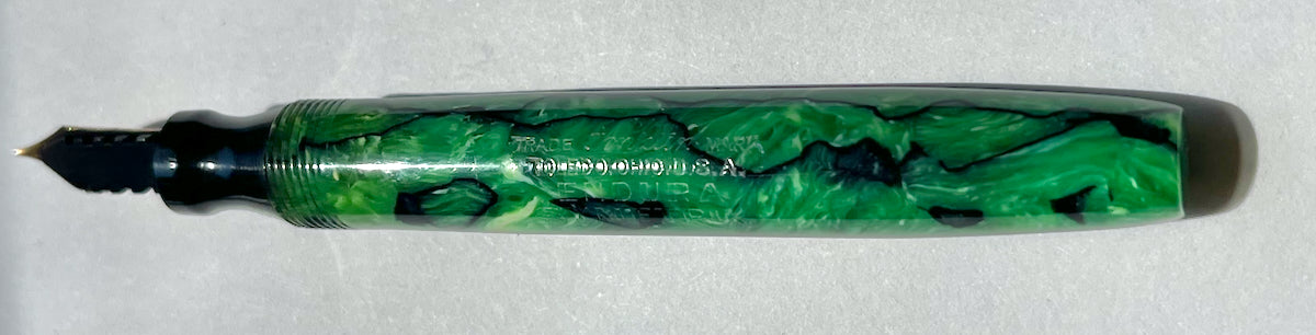 1930s Conklin Endura Symetrik Jade Black Veins Ring Top - NEEDLEPOINT FLEX