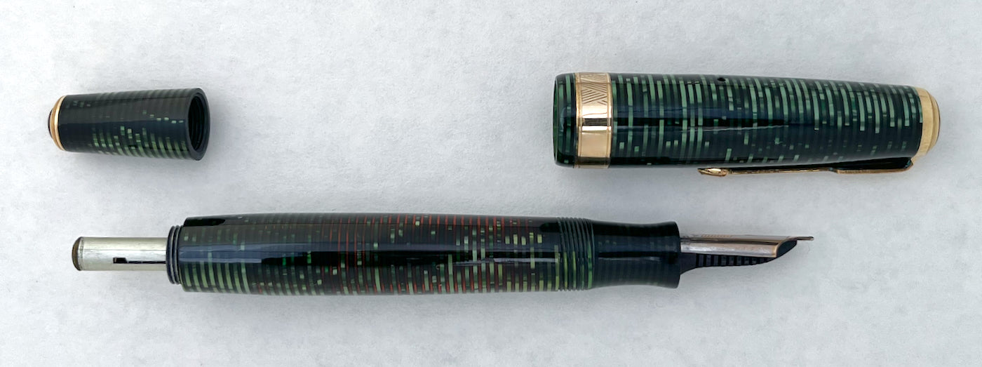 1937 Parker Vacumatic Senior Maxima Fountain Pen and Mechanical Pencil Set - Emerald Pearl