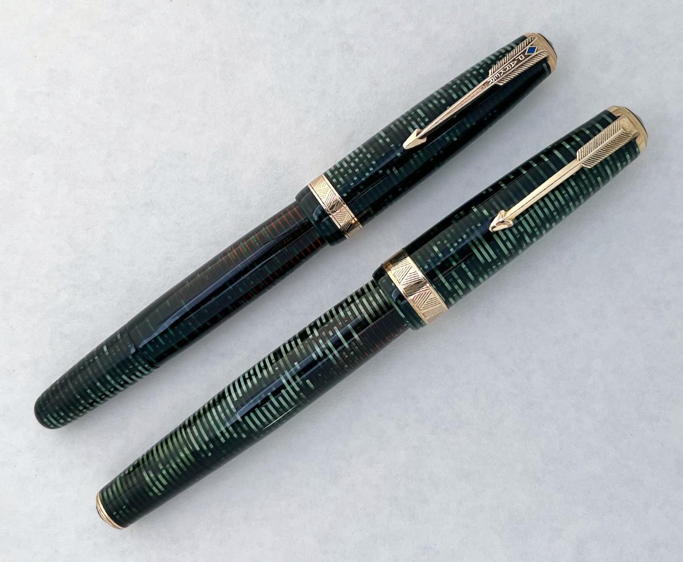 1937 Parker Vacumatic Senior Maxima Fountain Pen and Mechanical Pencil Set - Emerald Pearl