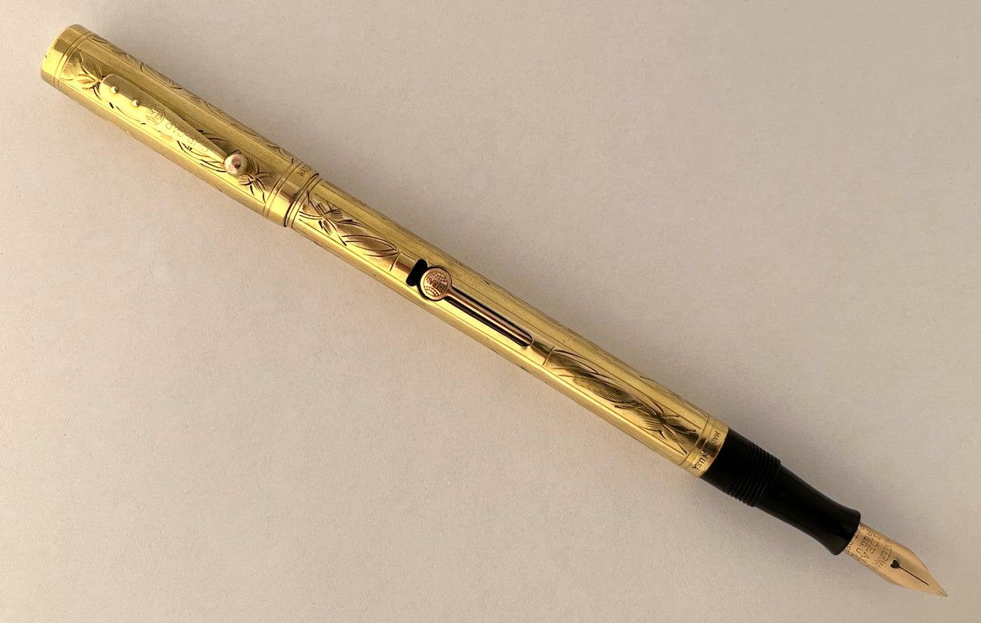 1920s Waterman 0552 1/2 LEC Pansy Panel Overlay Fountain Pen - FLEX/SUPERFLEX