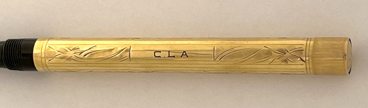 1920s Waterman 0552 1/2 LEC Pansy Panel Overlay Fountain Pen - FLEX/SUPERFLEX