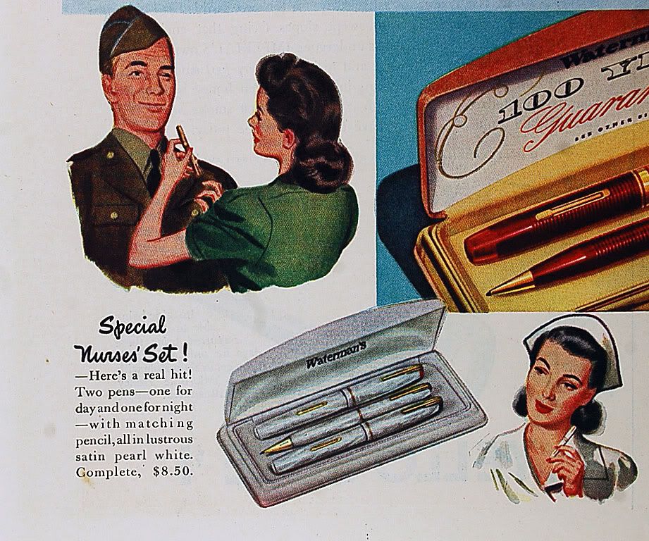c.1940 Waterman Nurses’ Set (Fountain Pen | Mechanical Pencil | Thermometer Case) in Leather Pouch - SUPERFLEX