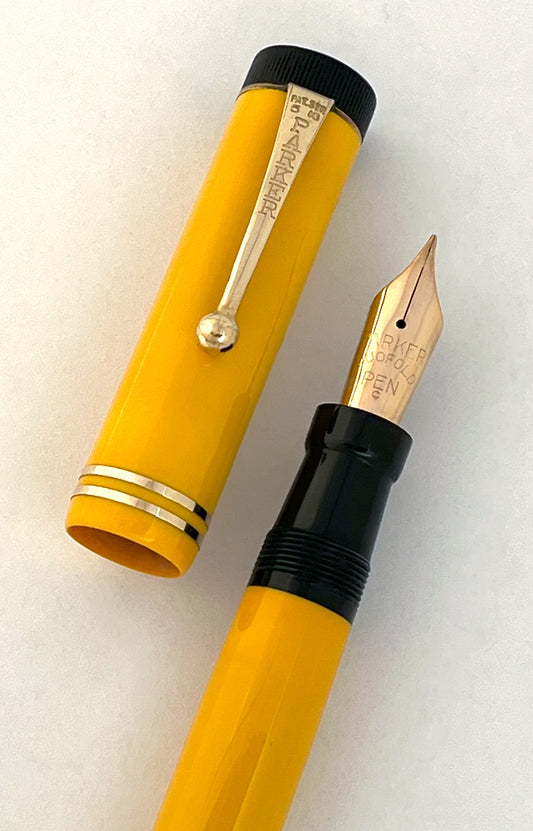 Parker Duofold Senior Fountain Pen - MANDARIN YELLOW 14k gold nib restored antique flex