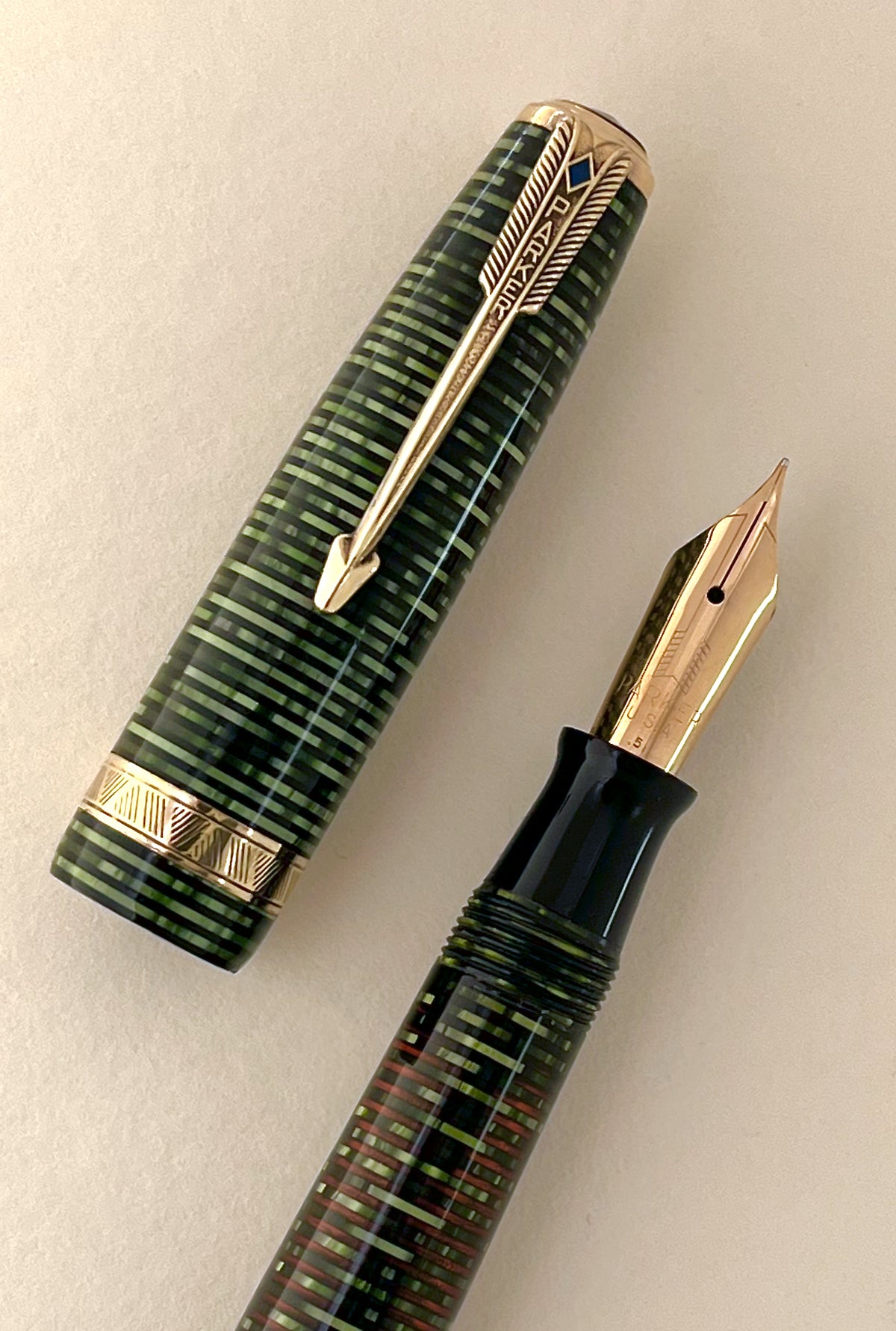 Vacumatic, Parker, Major, Fountain Pen, green, emerald, vintage, flex, superflex, 14k, restored