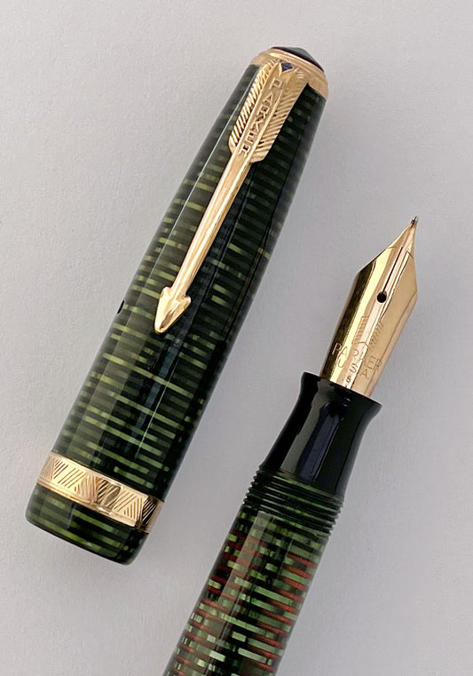 Parker Vacumatic Major emerald green pearl restored 14k nib vintage fountain pen