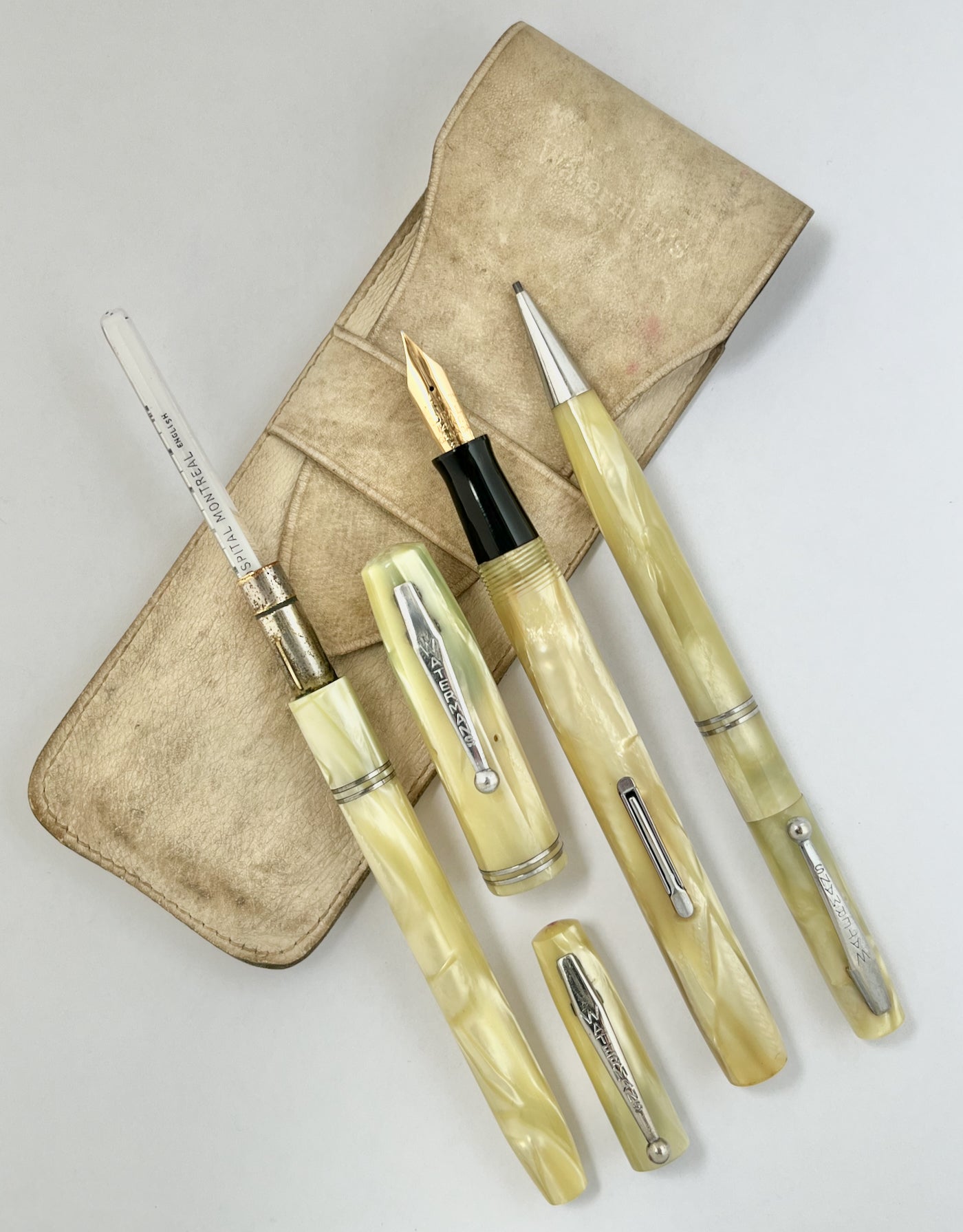 Waterman Nurses’ Set Fountain Pen Mechanical pencil Thermometer Case in Leather Pouch - SUPERFLEX wet noodle restored vintage 14k gold nib