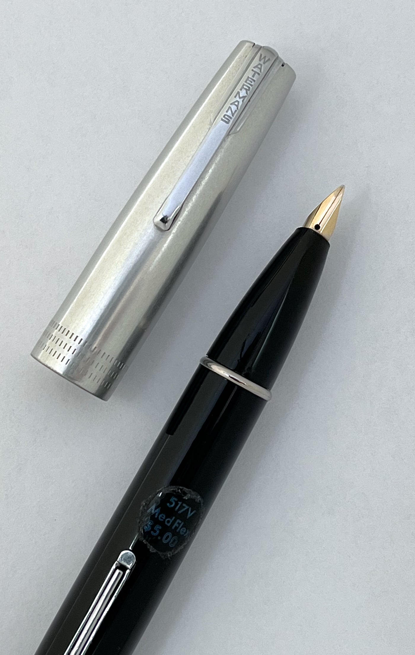 c.1948 NOS fountain pen Stickered Waterman Taperite Conquest 517V SEMIFLEX 14k nib vintage flexible wet noodle restored