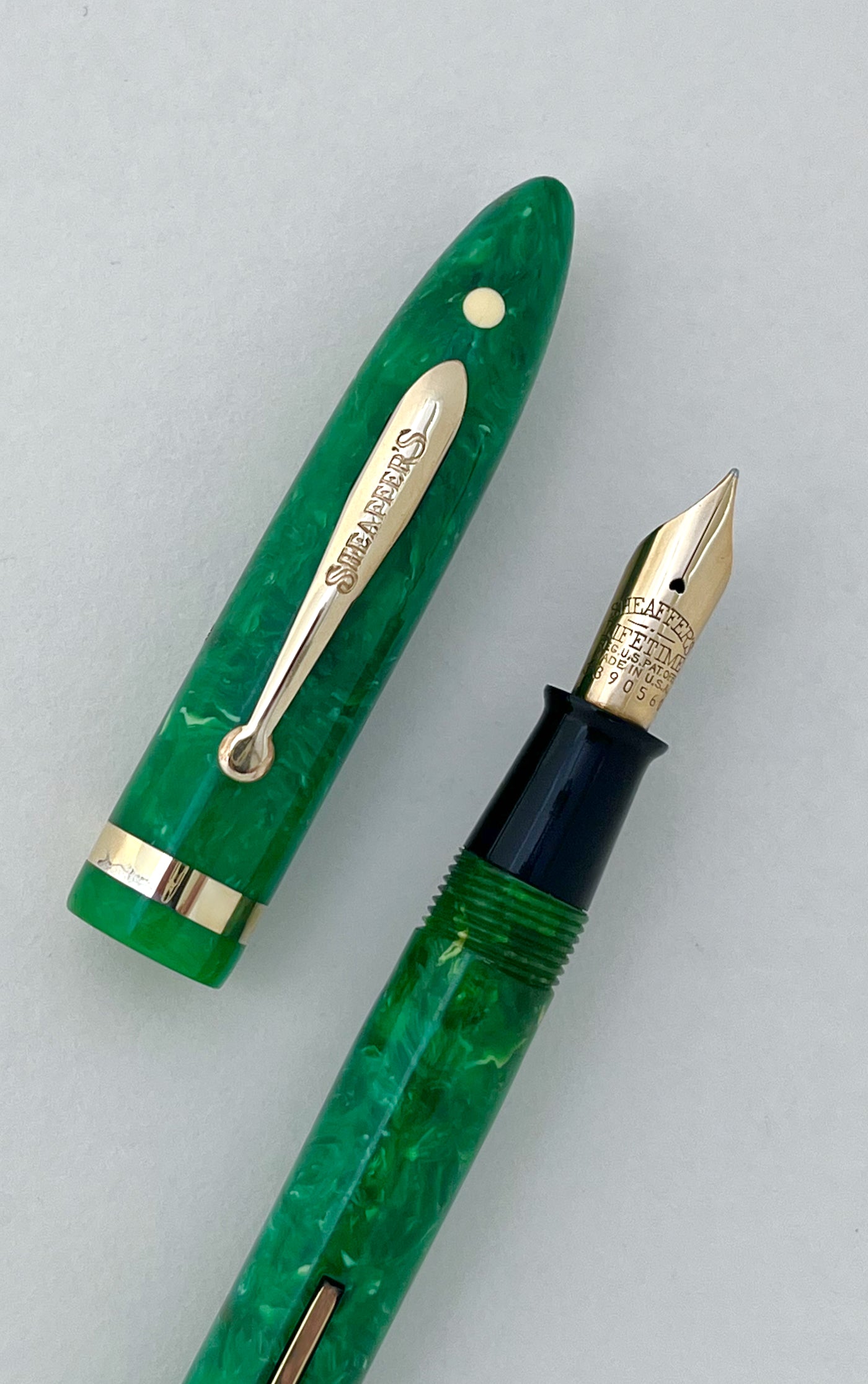 sheaffer, sheaffer balance, jade, fountain pen, vintage, 14k, flex, superflex, wet noodle, restored