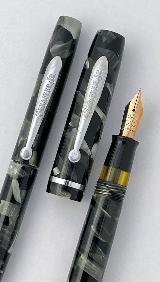 sheaffer junior vintage fountain pen restored 14k nib flex flexible grey pearl