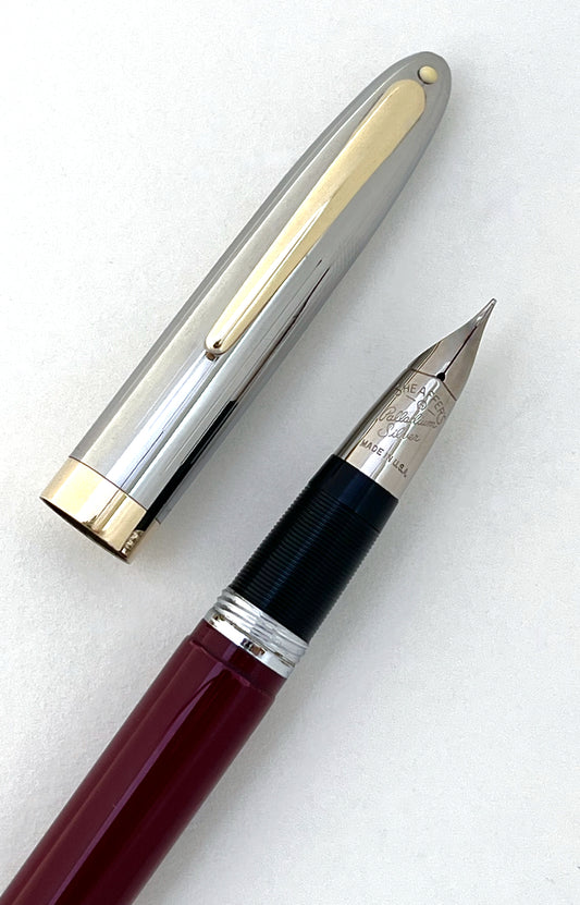 sheaffer, snorkel, vintage fountain pen, clipper, restored, flex, flexible wet noodle, burgundy