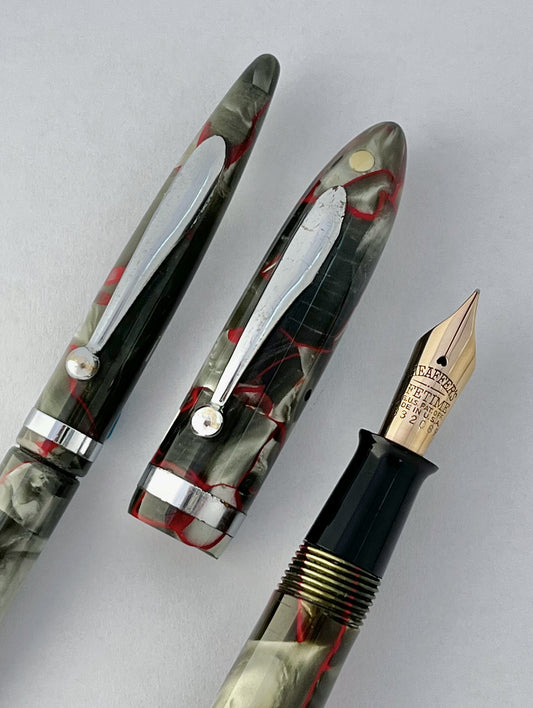 sheaffer stubby balance set reverse trim lifetime grey red veins